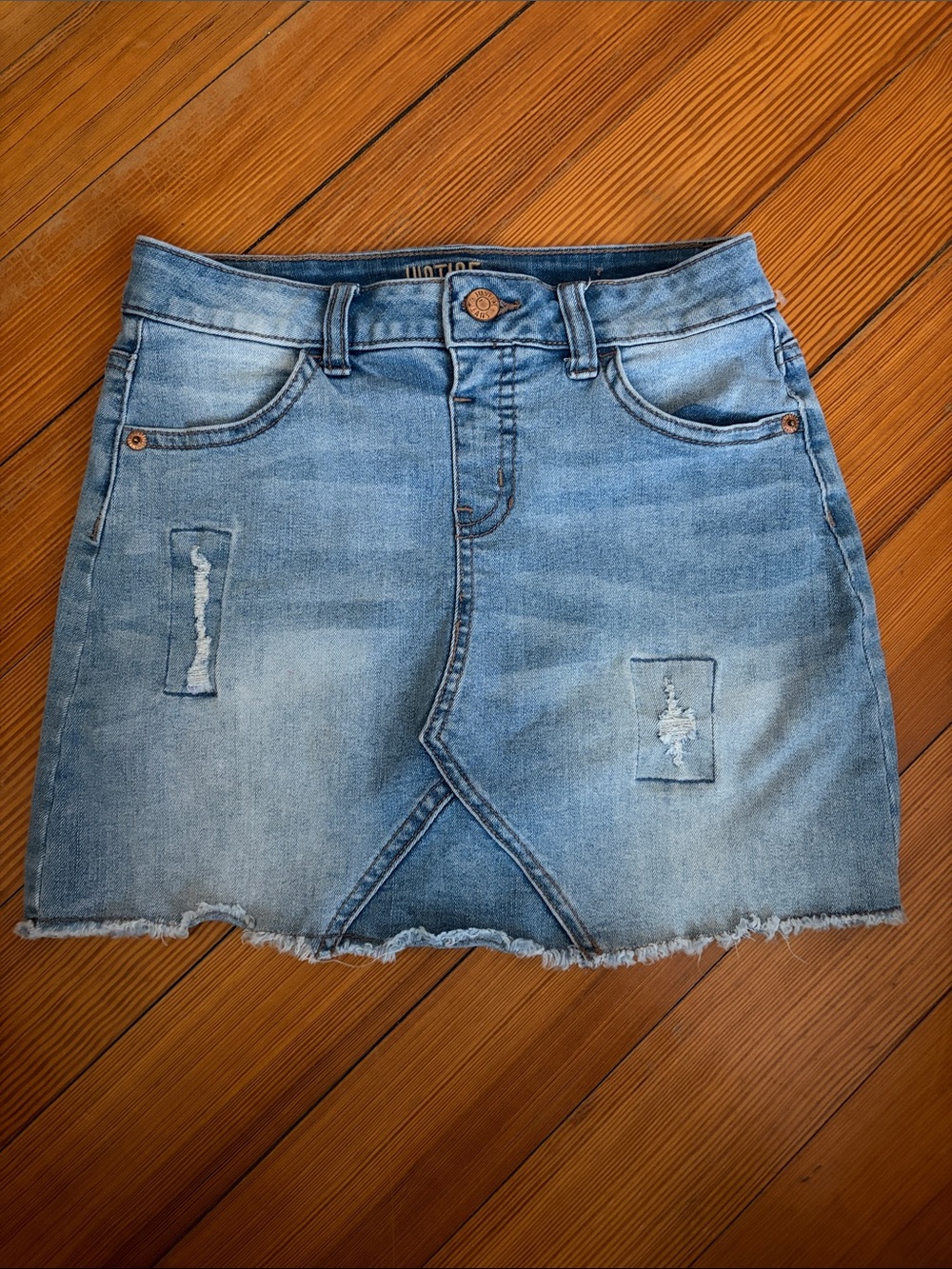 Justice Distressed Denim Mini Skort with stretch shorts Size 12